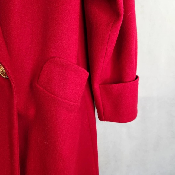 Vintage Outbrook Red Wool Coat Jacket Long Double Breasted Size 12 - Picture 5 of 13